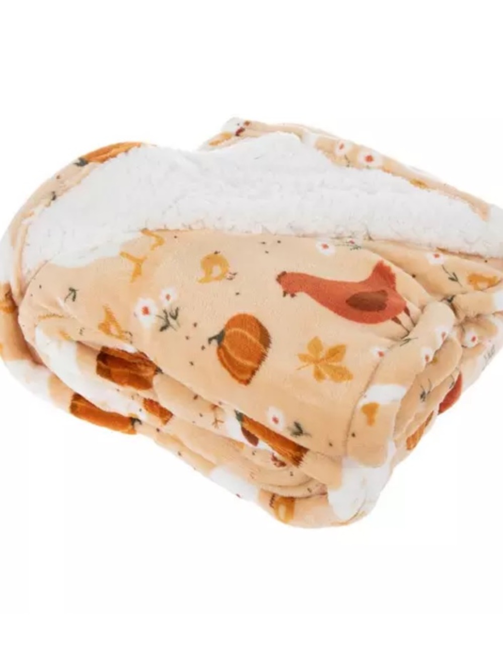New! Cozy Fall Sherpa Throw Blanket with Geese & Chicken Print - Cream/Orange